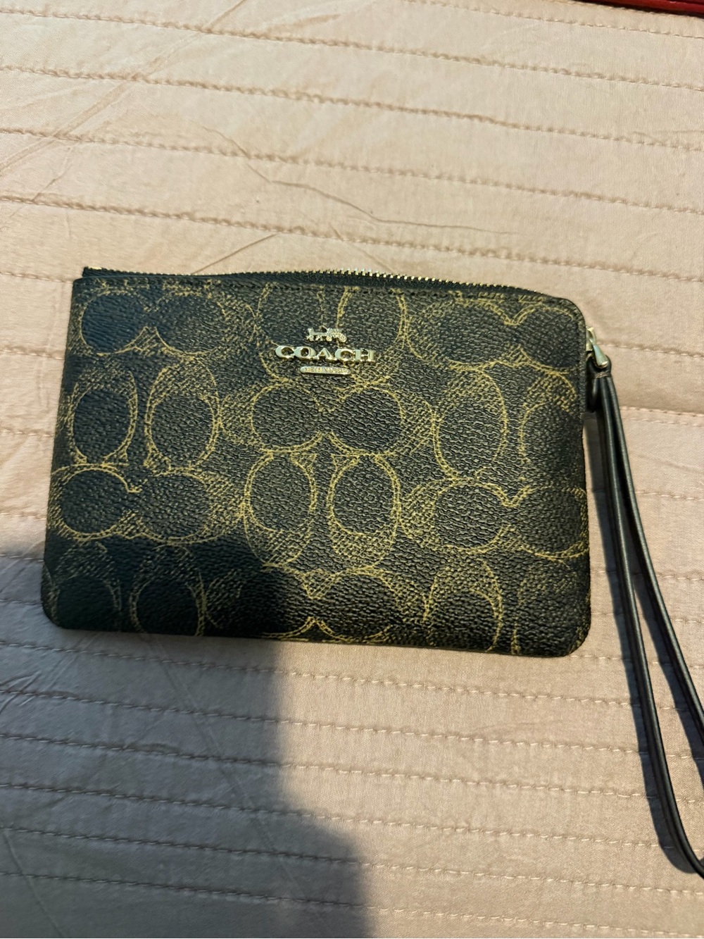 Coach Black Signature Canvas Wristlet with Gold Logo